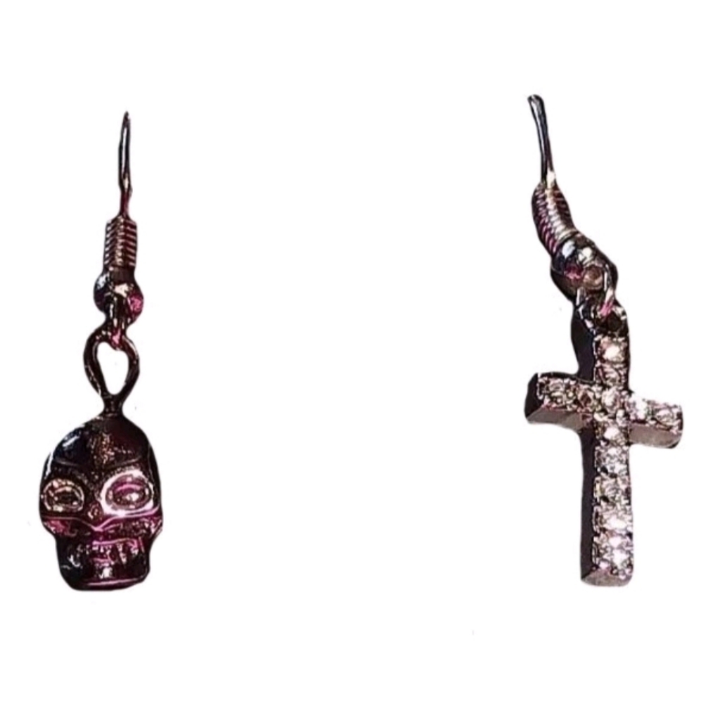 Mix Set Darkness Skull Balance Light Cross Rhinestone Silver Plated Earrings